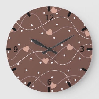 Grande Horloge Ronde Chocolate Brown with Pink Hearts