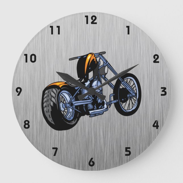Grande Horloge Ronde Chopper à look métal brossé (Recto)