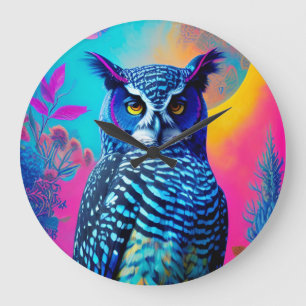 Grande Horloge Ronde Chouette bleue mignonne