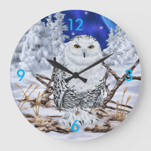 Grande Horloge Ronde Chouette des neiges