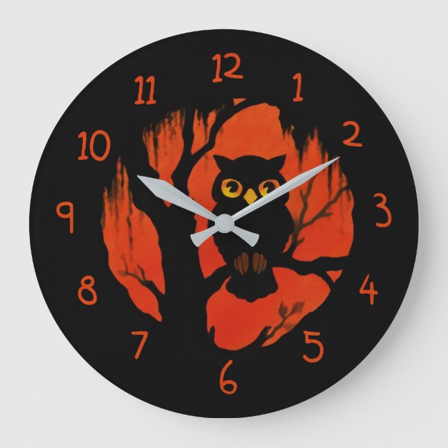 Grande Horloge Ronde Chouette Éffrayante rétro (Recto)