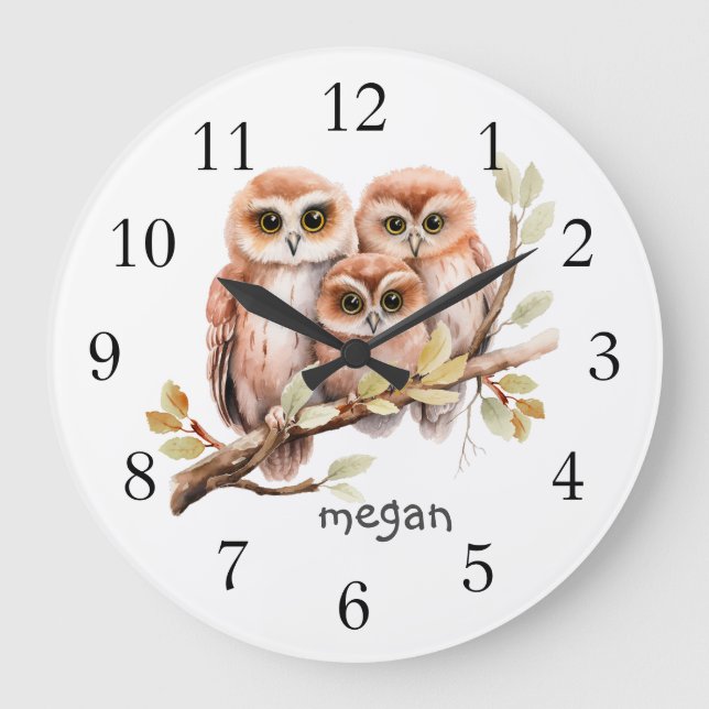Grande Horloge Ronde Chouette mûre personnalisée (Recto)