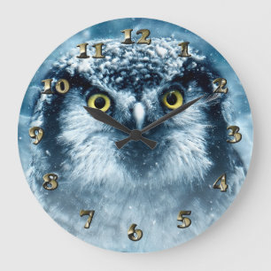 Grande Horloge Ronde Chouette neigeuse grands yeux