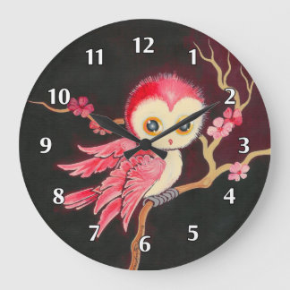 Grande Horloge Ronde Chouette rouge douce