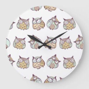 Grande Horloge Ronde Chouettes mignonnes : motif vintage sans soudure.