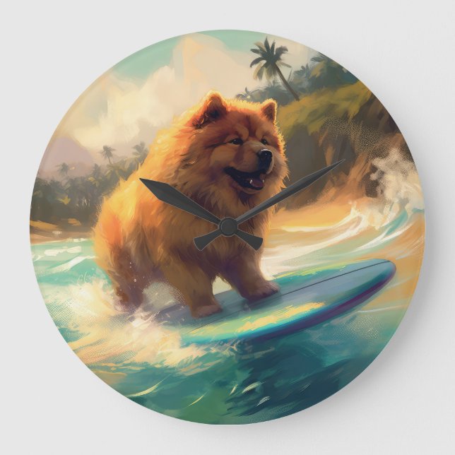 Grande Horloge Ronde Chow Chow Beach Plage Surf Peinture (Recto)