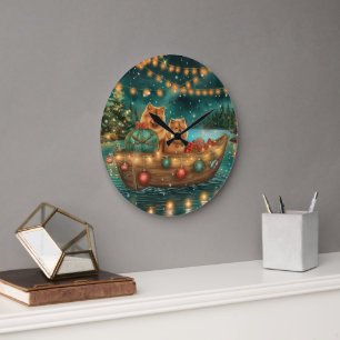 Grande Horloge Ronde Chow Chow Noël Festive Voyage