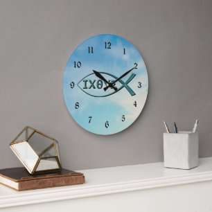 Grande Horloge Ronde Christian Fish - Poisson de Jésus