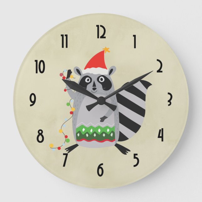 Grande Horloge Ronde Christmas Raccoon (Recto)