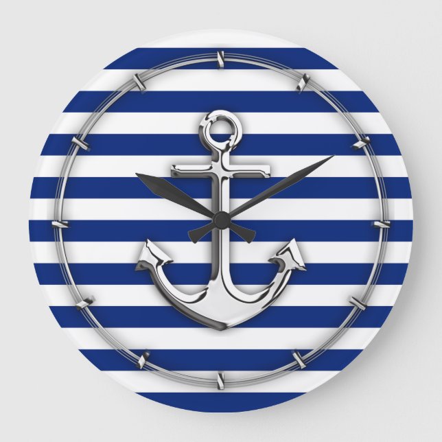 Grande Horloge Ronde Chrome Anchor on Navy Stripes (Recto)