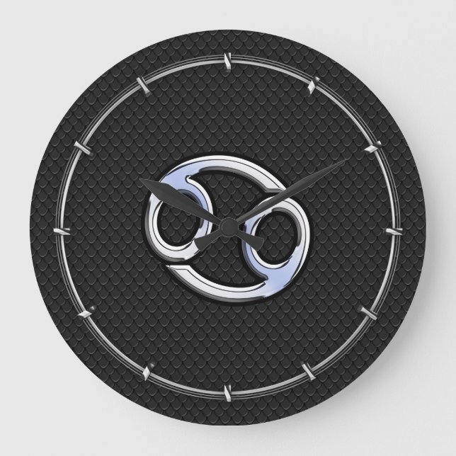 Grande Horloge Ronde Chrome comme cancer Symbole Zodiaque sur le style  (Recto)