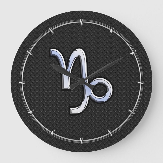 Grande Horloge Ronde Chrome comme le symbole Zodiac de Capricorne sur l (Recto)