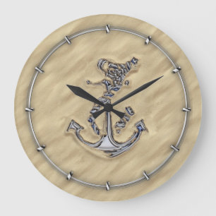 Grande Horloge Ronde Chrome Like Rope Anchor in the Sand