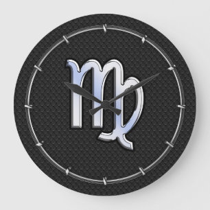 Grande Horloge Ronde Chrome Like Virgo Zodiac Sign in snake skin