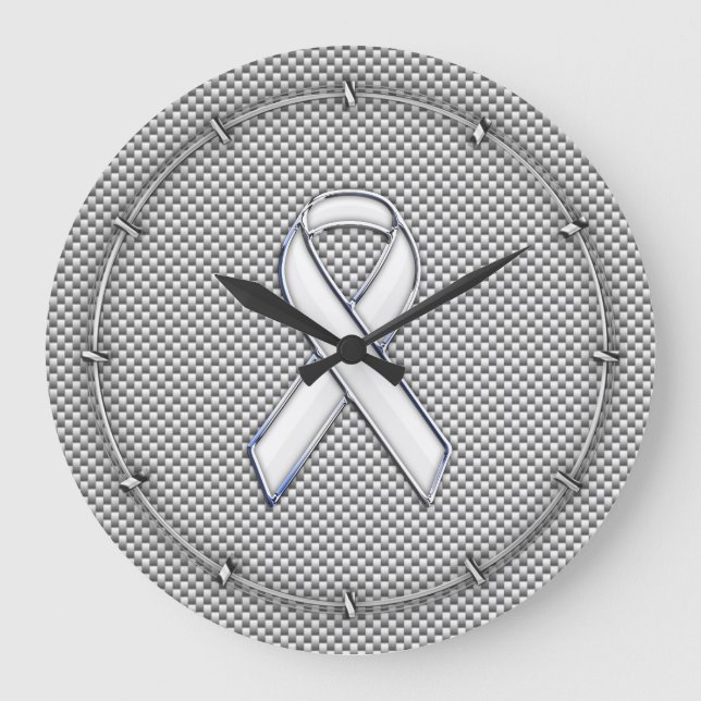 Grande Horloge Ronde Chrome White Ribbon Sensibilisation Carbone Fibre  (Recto)