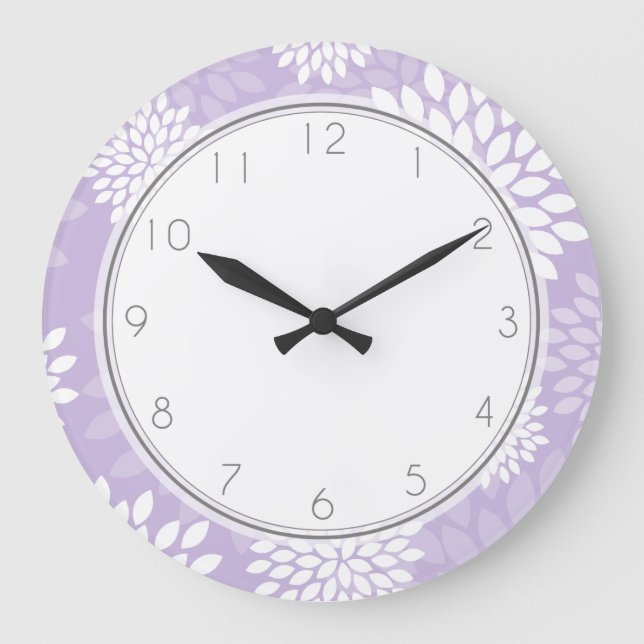 Grande Horloge Ronde Chrysanthèmes pourpres Motif floral (Recto)