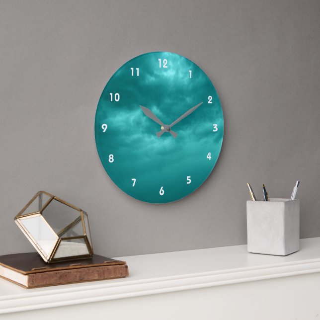 Grande Horloge Ronde Ciel bleu Cyan nuageux (Bureau)