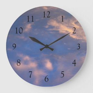 Grande Horloge Ronde Ciel bleu des nuages blancs et roses