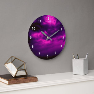 Grande Horloge Ronde Ciel bleu foncé nuageux