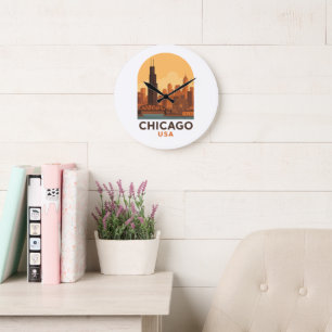Grande Horloge Ronde Ciel de la ville rétro de Chicago USA Voyage