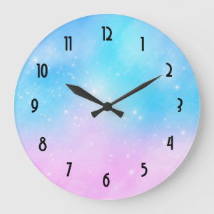Grande Horloge Ronde Ciel dégradé rose et bleu pastel