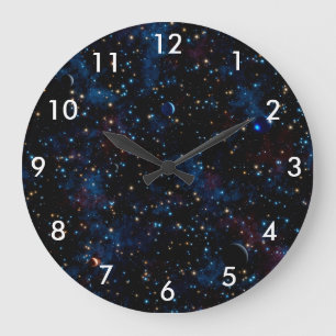 Grande Horloge Ronde Ciel étoilé avec étoiles et planètes