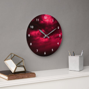 Grande Horloge Ronde Ciel rouge foncé