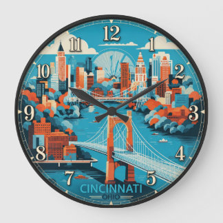 Grande Horloge Ronde Cincinnati Ohio Skyline Suspension Bridge Cityscap
