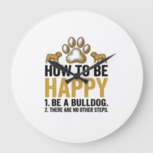 Grande Horloge Ronde Citation Bulldog Heureux Gravure Vintage Amoureux