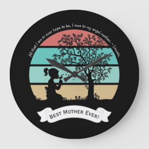 Grande Horloge Ronde Citation de la fête des mères assise sous l'arbre 