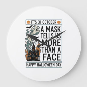 Grande Horloge Ronde Citation de Masque Halloween Vintage Vector Design
