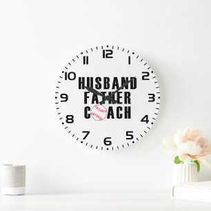 Grande Horloge Ronde Citation de Papa Coach de Baseball Mari Père