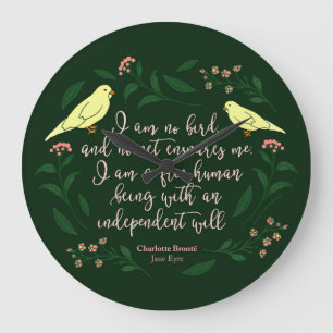 Grande Horloge Ronde Citation florale verte de Charlotte Bronte Jane