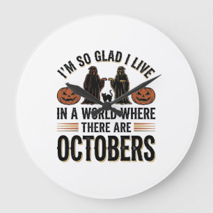 Grande Horloge Ronde Citation Halloween Vintage Octobre Dessin Chat Cit