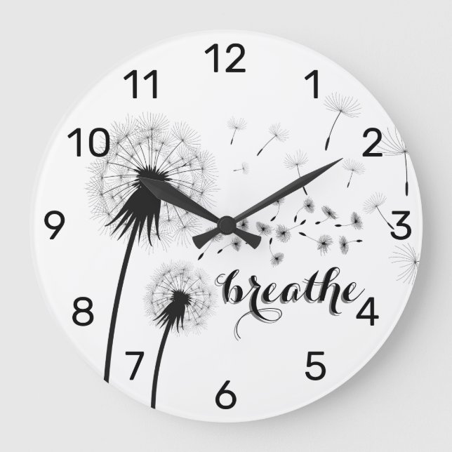 Grande Horloge Ronde Citation Inspiration moderne BREATHE Dandelion (Recto)