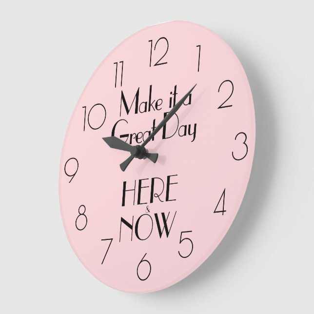 Grande Horloge Ronde Citation rose Fille FAIRE UN JOUR EXCELLENT ICI &  (Angle)