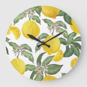 Grande Horloge Ronde Citron : fruits tropicaux vintages sans soudure