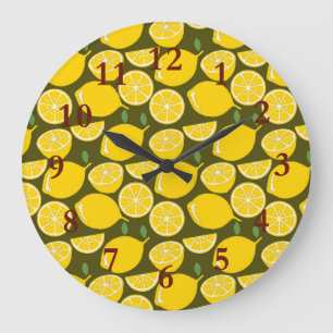 Grande Horloge Ronde Citron Jaune Moderne Amusant mignon