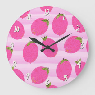 Grande Horloge Ronde Citronnade de citrons roses été fruit amusant lumi