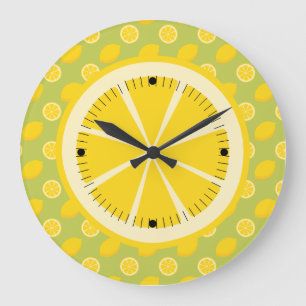 Grande Horloge Ronde Citrons et tranches jaunes lumineux