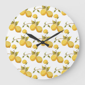 Grande Horloge Ronde Citrons vintages frais : Conception simpliste