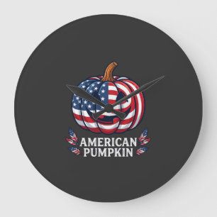 Grande Horloge Ronde Citrouille Américaine Halloween Drapeau Usa Étoile