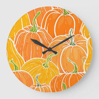 Grande Horloge Ronde Citrouille de dessin, motif d'automne mignon.