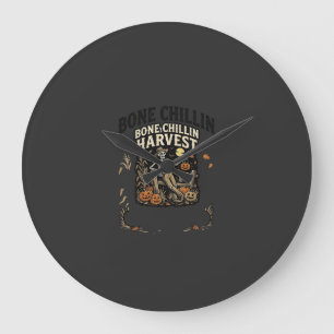 Grande Horloge Ronde Citrouille de récolte de squelette d'Halloween