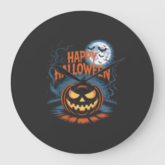 Grande Horloge Ronde Citrouille d'Halloween effrayante Jack O