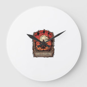 Grande Horloge Ronde Citrouille d'Halloween Épouvantail Sorcières Plein