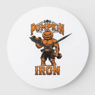 Grande Horloge Ronde Citrouille Fer Vintage Bodybuilder Halloween Desig