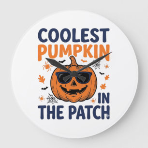 Grande Horloge Ronde Citrouille la plus cool du patch Halloween Shirt_1