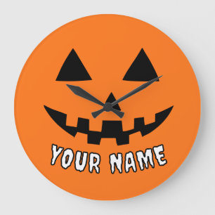 Grande Horloge Ronde Citrouille orange personnalisé Halloween Votre Nom