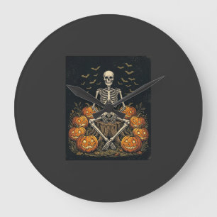 Grande Horloge Ronde Citrouille squelette Halloween Design Rétro Vintag
